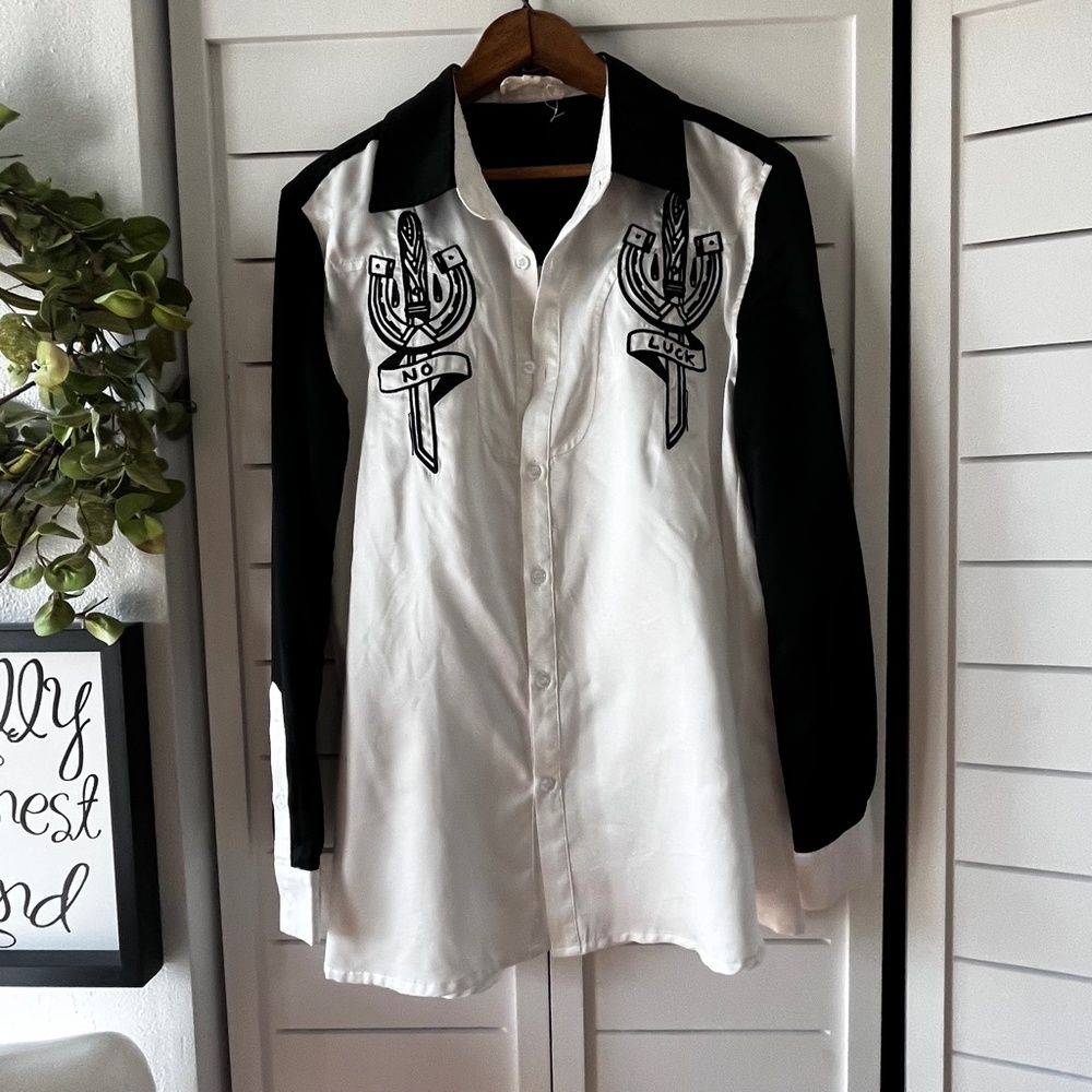 SACRED HAWK NO LUCK EMBROIDERED SILKY SHIRT - Picture 13 of 16